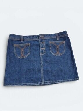 Vintage Old Navy Y2K Ultra Low Waist Denim Mini Jeans Skirt Size 14